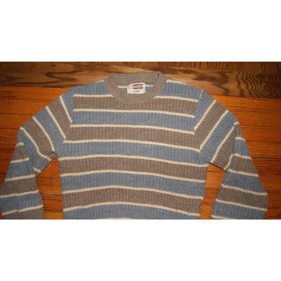 Vintage 80s Stetson Wool Bled Gray Blue Ivory Stripe Mens M Knit Sweater USA - Picture 2 of 9